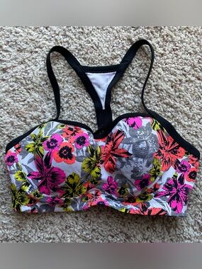 VICTORIA’S SECRET Women’s Neon Floral Racerback Sports Bra- Black Trim Size 32DD